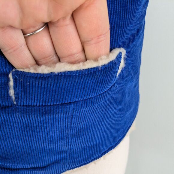 Vintage Corduroy Vest Sherpa Shearling Snap Western Boho 70s 80s Blue Cream L - Picture 7 of 13